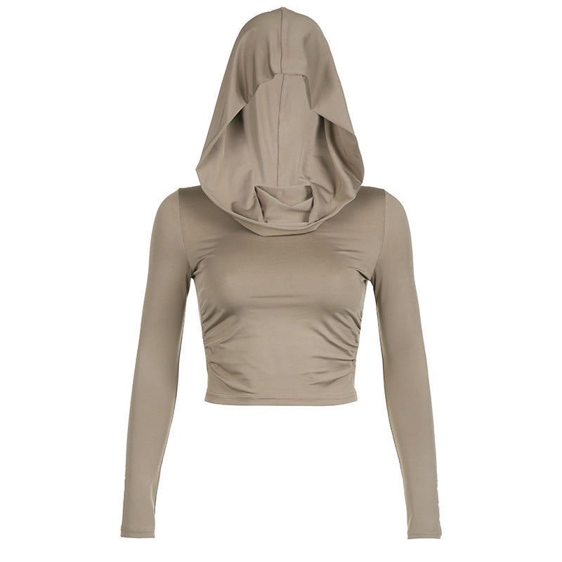 Casual Street Pleated Hooded Bottoming Slimming Top