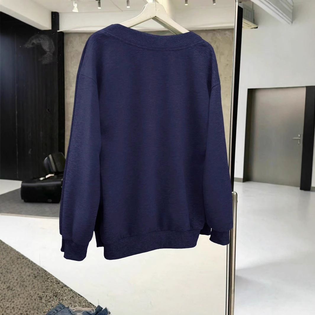 European And American V-neck Long Sleeve Fashion Sweater