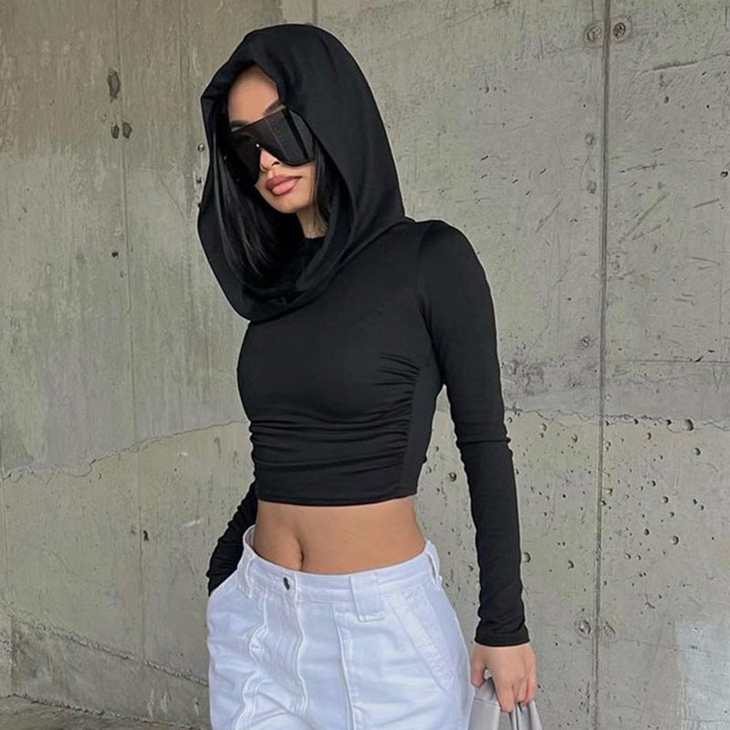 Casual Street Pleated Hooded Bottoming Slimming Top