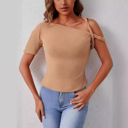 Double Layer Mesh Short Sleeve Slim Top